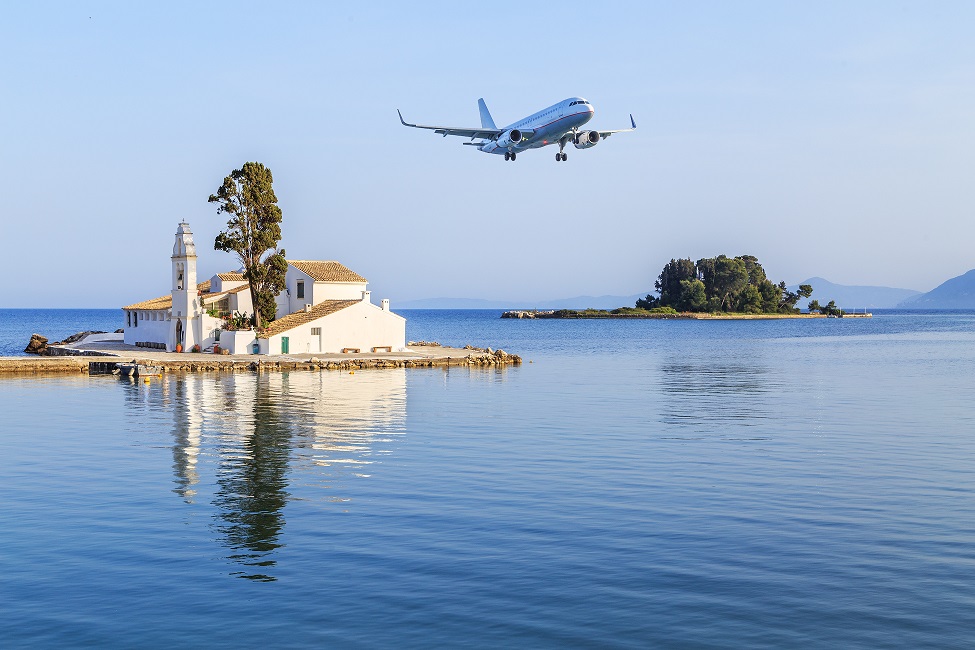 Plane landing in Corfu Airport